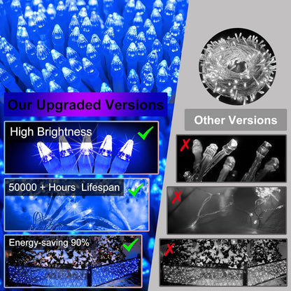 612 LED 60FT Christmas Lights with 136 Drops, 12 Modes Dimmable Blue Outdoor Hanging Lights with Timer Memory, Waterproof Curtain Lights for Home Bedroom Yard Indoor Tree Window Roof Fence Wedding