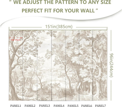 Vintage Beige Forest Woodland Mural Wallpaper for Bedroom Living Room (Not Peel n' Stick)