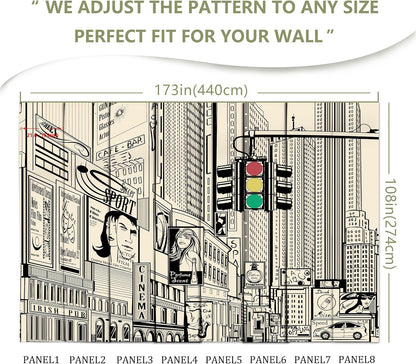 Vintage Yellow New York City Wall Mural Times Square Wallpaper for Bedroom Living Room(Not Peel and Stick)