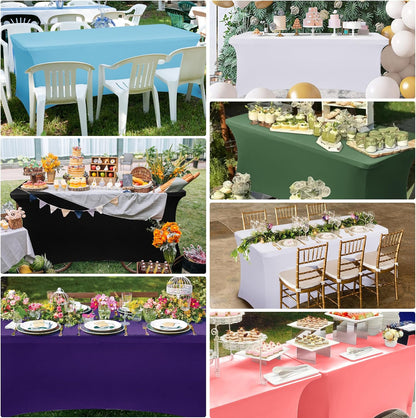 Obstal 4ft Stretch Spandex Table Cover - 4 Pack Universal Rectangular Fitted Tablecloth Protector for Wedding, Banquet and Party, Black