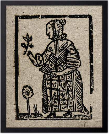 Poster Master Vintage Woodcut Poster - Retro Medieval Print - Gift for Gothic, Horror Fan - Witch Holding a Plant, Magic, Spell, Herbalist - Wall Decor for Bedroom, Dorm, 16x20 Black Framed