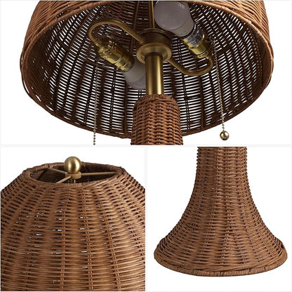 JONATHAN Y 22" Dark Brown/Brass Gold Bohemian Rustic LED Table Lamp for Bedroom, Natural Rattan Shade, Farmhouse Coastal Nightstand Lamp for Living Room, LED Bulbs Included (JYL4040C)