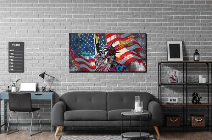 JKWALL77 American Flag Wall-Decor - Banksy Graffiti Canvas Wall Art - Office Pictures For Wall Ready To Hang Size 40" x 20"
