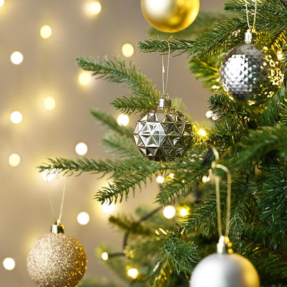 Valery Madelyn Christmas Tree Decorations Ornament Set for Fall Halloween, 50ct 2 Inches White and Gold Shatterproof Christmas Ball Ornaments Hanging Xmas Holiday Party Decor