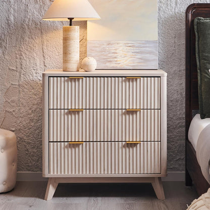 T4TREAM 32" Tall Fluted Nightstand, Modern Side Table with 3 Drawers, End Table w/Storage, Bedside for Bedroom, Living Room, Curved Profile Design, White Alder