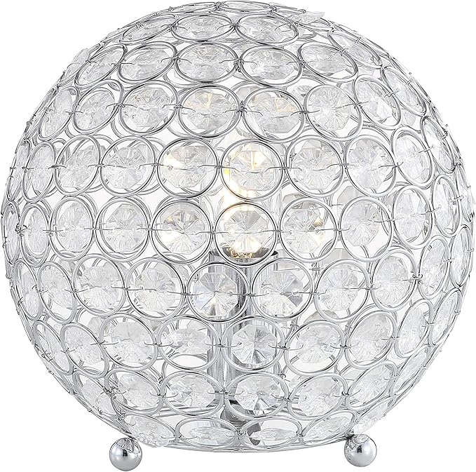 JONATHAN Y 8.25" Clear Acrylic and Chrome Globe LED Table Lamp, Modern Glam Textured Crystal Body for Nightstand, Bedroom, and Living Room, LED Bulb Included JYL1042A