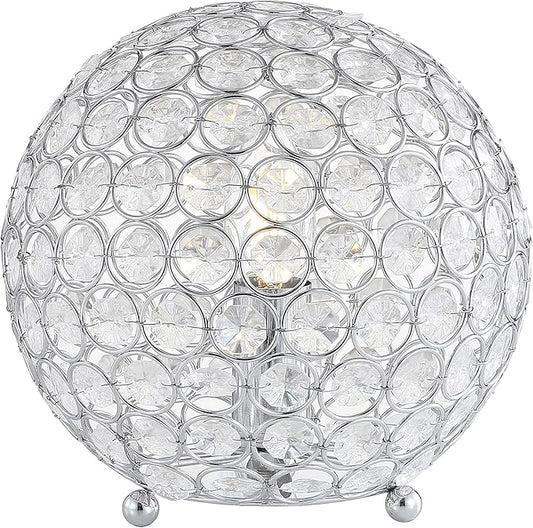 JONATHAN Y 8.25" Clear Acrylic and Chrome Globe LED Table Lamp, Modern Glam Textured Crystal Body for Nightstand, Bedroom, and Living Room, LED Bulb Included JYL1042A