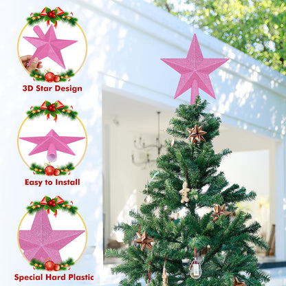 Christmas Tree Decoration, 8" Pink Christmas Tree Topper Star Accessories, Xmas Glitter 3D Bethlehem Tree Ornament, Waterproof Holiday Christmas Tree Topper Star Decorations for Home Indoor Outdoor