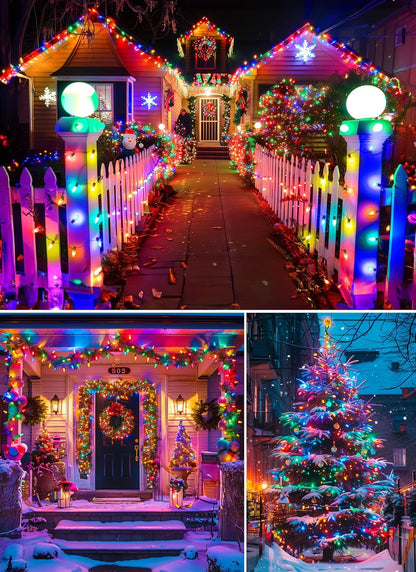 Brightown Outdoor Christmas Lights, 100 Ft LED Commercial String Lights With Multicolor Strawberry C9 Bulbs, Waterproof Connectable UL Certified for Indoor Yard Xmas Tree House Decor