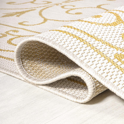 JONATHAN Y Vintage Filigree Indoor Outdoor Area Rug 3X5 Cream/Yellow, Charleston Textured Weave for Backyard, Patio, Porch, Easy-Cleaning, High Traffic, Pet-Friendly, Non-Shedding (SMB106M-3)