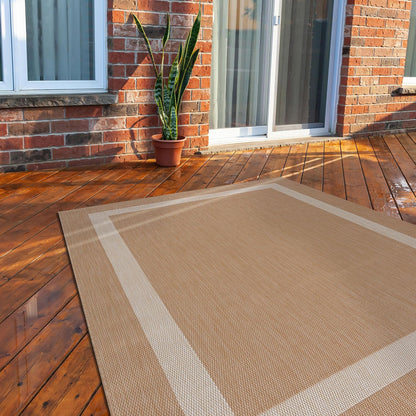CAMILSON Outdoor Rug 10x14, Large Modern Outside Rugs for Patios Porches Waterproof Durable Washable Non-Shedding, Easy-to-Clean Indoor/Outdoor Area Carpet (10 x 14, Bordered - Beige/White)