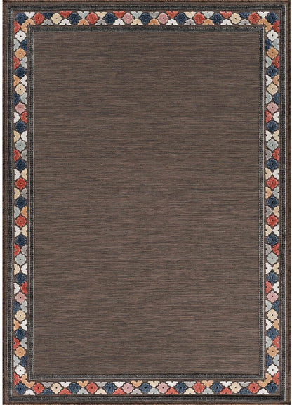 Beverly Rug Outdoor Rug 5x7 Modern Bordered Area Rugs for Indoor and Outdoor Patio Easy to Clean Non Shedding Living Room Porch Garden Washable Outside Carpet (5 x 7 Brown)