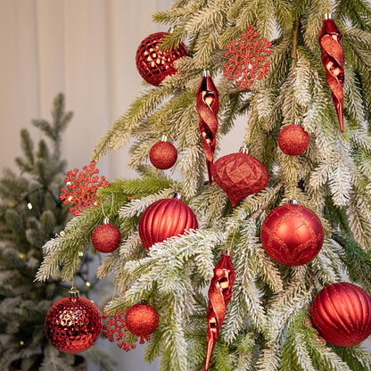 50PCS Christmas Tree Ornaments Set with Shatterproof Balls Icicle Snowflake Hanging Ornaments for Home Office Farmhouse Christmas Decorations, Red