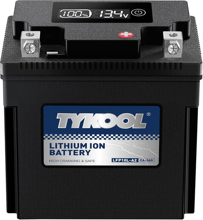 TYKOOL YB10L-A2 Lithium LiFePO4 Motorcycle Battery, 12.8V 6Ah, 360CCA, Built in BMS, Powersports Battery, for ATV, UTV, Jet Ski, Personal Watercraft, Snowmobile, Quad, Riding Lawn Mower, Tractor