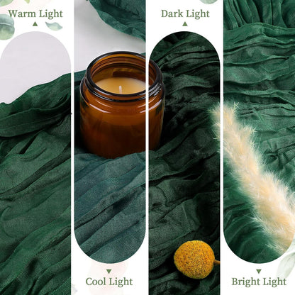 6 Pack Emerald Green Cheesecloth Table Runner 10FT Long Boho Gauze Table Runner Rustic Sheer Runner for Wedding Bridal Baby Shower Birthday Party Table Decor Fall Thanksgiving Christmas Decorations