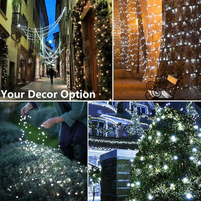 Joomer Solar Christmas Lights Outdoor, 2 Pack Total 144FT 400 LED 8 Modes Waterproof Solar Christmas Lights for Christmas Decoration (White)