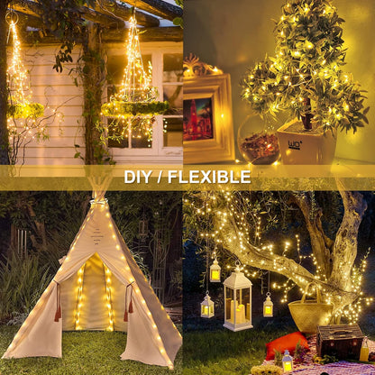 JMEXSUSS 2 Pack Solar String Lights Outdoor Waterproof, Each 33FT 100 LED Warm White Christmas Lights, Waterproof 8 Modes Copper Wire Solar Fairy Light for Outside Patio Tree Yard Garden Decorations