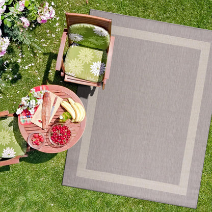 CAMILSON Outdoor Rug 5x7,Modern Outside Rugs for Patios Porches Waterproof Durable Washable Non-Shedding, Easy-to-Clean Indoor Outdoor Area Carpet (5 x 7, Bordered - Gray/White)