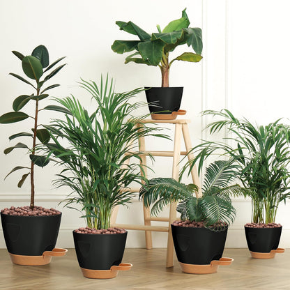 - Uneed Plastic Flower Pot,5-Pack Plant Pots with Drainage 7/6.5/6/5.5/5 Inch,Self Watering Pots for Indoor Plants,Planters for Indoor Outdoor Plants (Black)