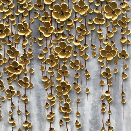 3D Vertical Abstract Canvas Oil Painting Wall Art, 116x57cm Golden Flower Painting Wall Art, Home Living Room Wall Decoration Abstract Painting Art