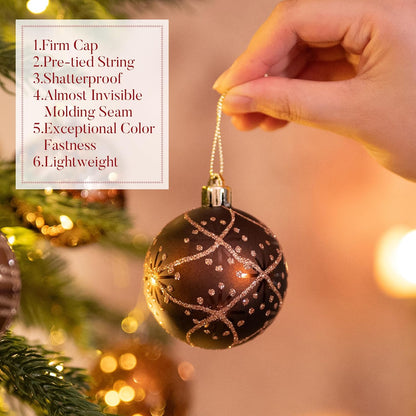 Valery Madelyn Fall Ornaments for Christmas Trees, 16ct Bronze Copper Brown Gold Shatterproof Fall Christmas Tree Decorations, 2.36 Inches Luxury Hanging Ball Ornaments for Thanksgiving Autumn Harvest