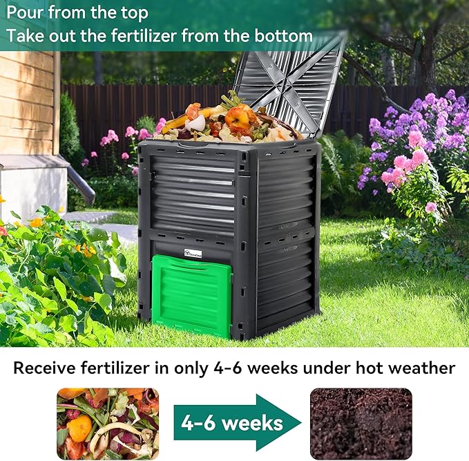 YITAHOME Large Outdoor Compost Bin, 80 Gallon (300L) Composter Box with Snap-on Top Lid and Aeration System, Lightweight Garden Compost Barrel Tumbler, Easy Assembly, BPA Free, Green