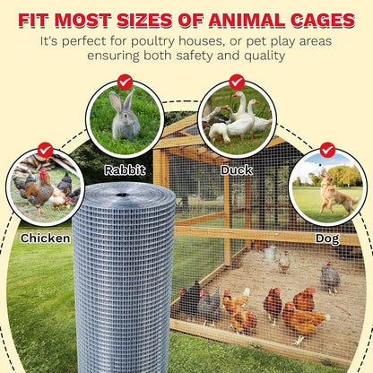 Hardware Cloth,1/2inch 24inx50ft 19 Gauge,Double-Layer Hot-Dip Galvanizing After Welding,Chicken Wire Fence Wire Mesh Fence Poultry Netting Garden Fence Tree Guard Rolls