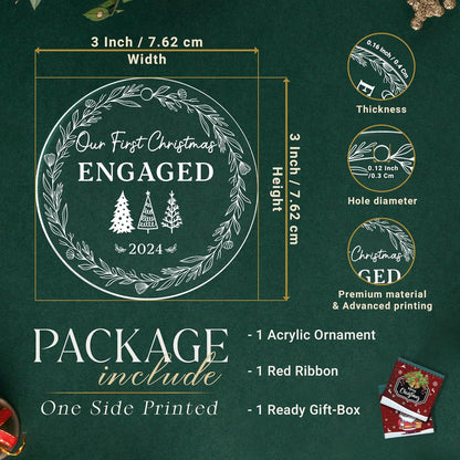 Engagement Gifts for Bride, Our First Christmas Engaged 2024, Christmas Ornaments Newlywed Gifts for Her, Wedding Gift for Couple, Engagement Ornament 2024, Engaged Christmas Tree Ornament
