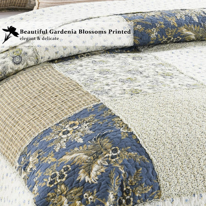 Yvooxny Quilt Set King Size Reversible Country Farmhouse Floral Real Patchwork Quilted Bedspread 3-Piece Quilt Set with Pillowcases with Ruffles for All Seasons, 96 x 108 Inches