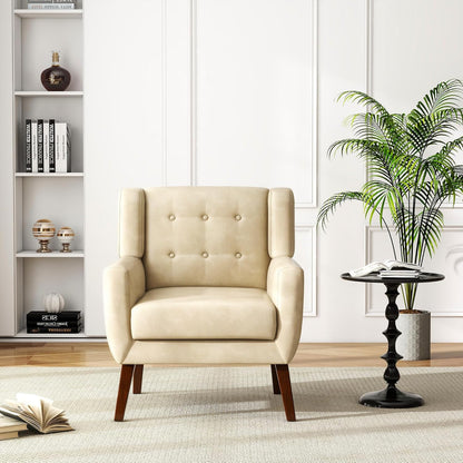 UIXE Faux Leather Accent Chairs Set of 4, Modern Arm Club Chair Upholstered Armchair for Living Room, Comfy Single Sofa Seats Button Tufted Reading Seating, Cream