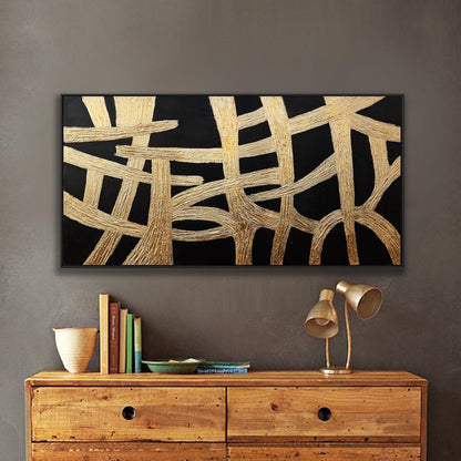Abstract Canvas Wall Art Modern Artwork Canvas Prints Framed Canvas Picture Contemporary Wall Art Black And Gold Lines Texture Artwork Bedroom Living Room Office Decoration Ready To Hang 24x48