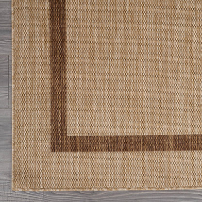 Bordered Outdoor Rug 6x9 Washable Outside Carpet for Indoor Patio Porch Waterproof Easy Cleaning Non Shedding Area Rugs Jute Beige - Nut Brown 6 x 9