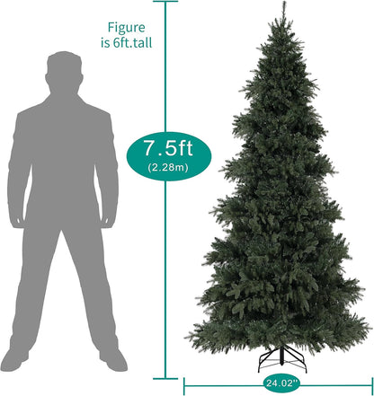 Naomi Home 7.5ft Rustic Christmas Tree with Lights, Realistic Classic Prelit with 3661 Branch Tips, 800 Warm Lights and Metal Stand, Aritificial Tree