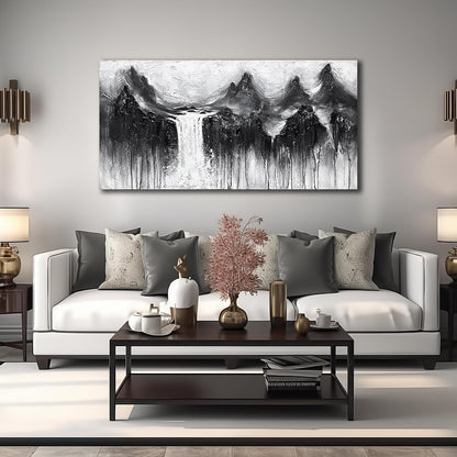 Natural Landscape Hand Painted Wall Art for Office Mountain Painting Wall Decor for Living Room Waterfall Canvas Wall Art for Bedroom Size 24 x 47 Inch