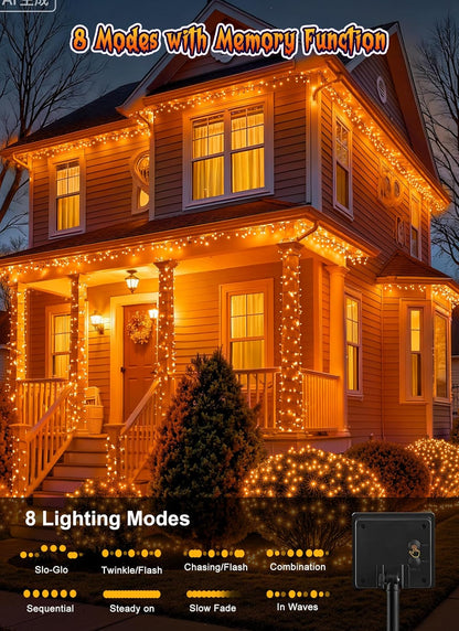 Brightown 2 Pack Halloween Solar String Lights Outdoor, Total 144Ft 400 LED Twinkle Fairy Lights Waterproof with 8 Modes Auto On/Off for Patio Tree Garden Party Home Decorations (Orange)