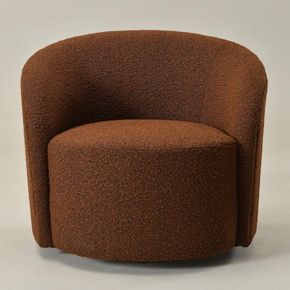 KINWELL Sherpa Swivel Barrel Chair & Round Ball Pillow Set - 34" Wide Modern Boucle Accent Chair with 9” Matching Nordic Decorative Throw Pillow for Living Room and Bedroom(Brown)