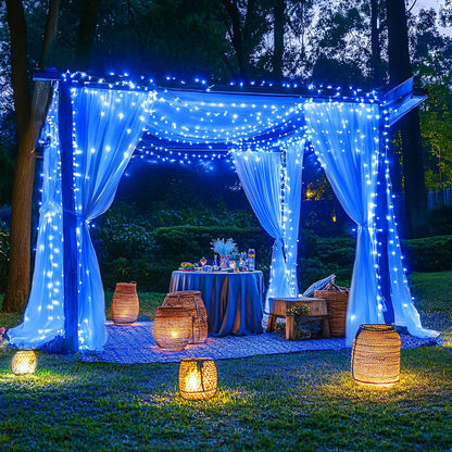 JMEXSUSS 2 Pack Blue Solar Christmas Lights: 100 LED 33ft Blue Solar Lights Outdoor, 8 Modes Solar String Lights for Outside Christmas Tree Gardens Party