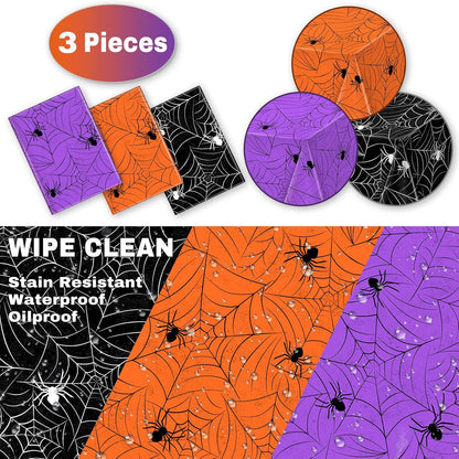 TREWAVE 3 Pack Halloween Spiderweb Tablecloth Rectangular Plastic Spider Web Table Cloth Large Size Table Covers for Home Decor Halloween Party Decorations 54" x 108" (Mixed)