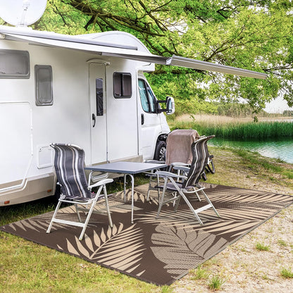 GENIMO Outdoor Rug 5' x 8' Waterproof for Patios Clearance, Reversible Outdoor Plastic Straw Camping Rug Carpet, Large Area Rugs Mats for RV, Camper, Deck, Balcony, Porch, Beach, Picnic, Coffee&Beige
