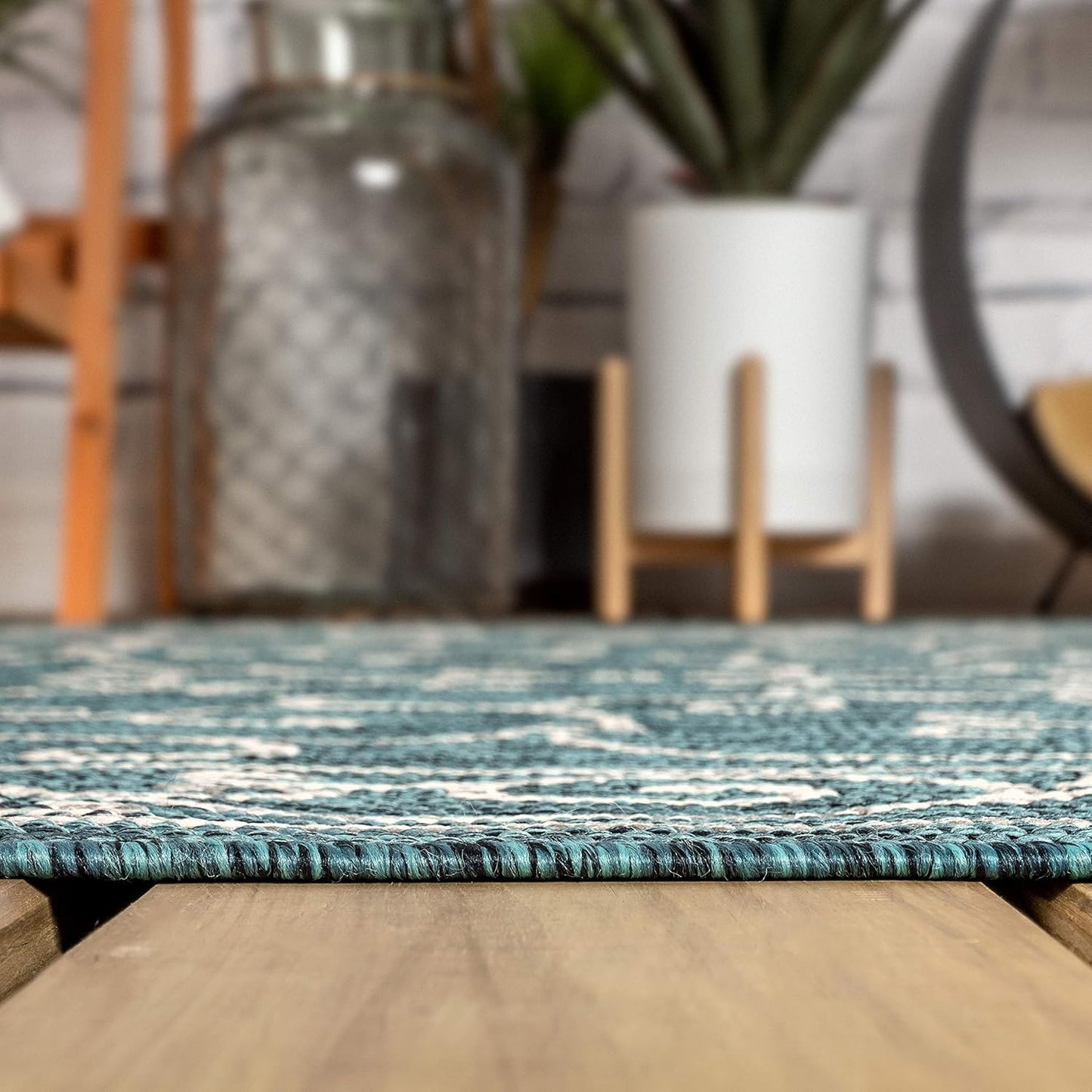 JONATHAN Y Vintage Filigree Indoor Outdoor Area Rug 9X12 Teal/Gray, Charleston Textured Weave for Backyard, Patio, Porch, Easy-Cleaning, High Traffic, Pet-Friendly, Non-Shedding (SMB106F-9)