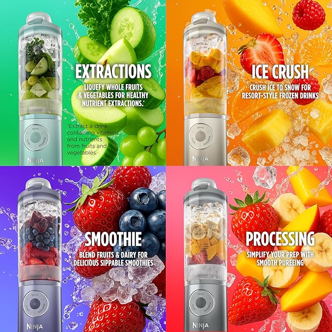 Ninja Blast Max, Portable Blender + Twist & Go, Personal Smoothie, Blend, Ice Crush, 3 Programs, Cordless, 22 oz removable Vessel, Dishwasher Safe, Leakproof, Silver, BC251SL