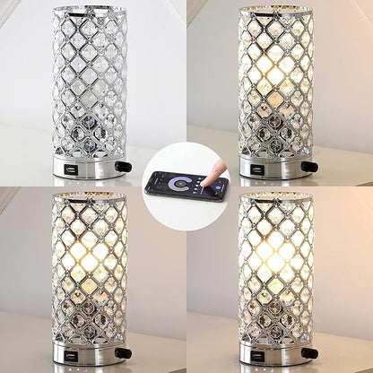 JONATHAN Y 9.5" Chrome Iron and Acrylic Mini Table Lamp, Mid-Century Modern Glam Uplight with USB Charging Port and Dimmable Smart Bulb, LED Bulb Included JYL1128A