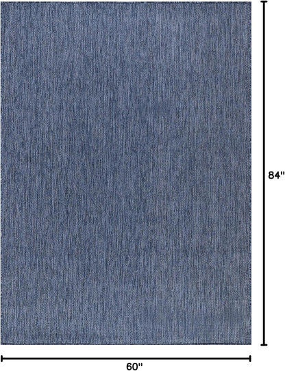 Washable Indoor Outdoor Rug 5x7 Weather Resistant Area Rugs Modern Solid for Porch Deck Balcony Backyard Patio Outside Carpet (5 X 7 Azure Blue)