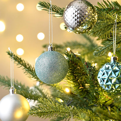 Valery Madelyn Christmas Tree Decorations Ornament Set for Fall Halloween, 50ct 2 Inches Light Blue Silver Shatterproof Christmas Ball Ornaments Hanging Xmas Holiday Party Decor