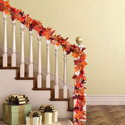 2 Pack Fall Maple Leaf Garland Artificial Maple Garland, Autumn Hanging Fall Leave Vines for Indoor Outdoor Wedding Thanksgiving Dinner Party Decor