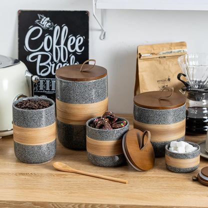 Ceramic Jar with Lid Airtight, Coffee Container Kitchen Food Storage Jars for Spice Sugar Tea Bag, Stackable Decorative Jars for Countertop, Grey & 18oz