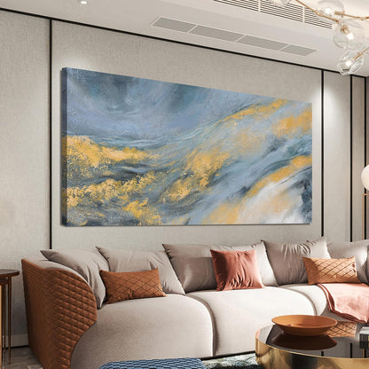 Abstract Wall Art Decor Large Modern Blue Wall Art Prints Abstract Canvas Art Wall Decor Large Canvas Wall Art for Living Room Gold Wall Art Decorations Artwork for Walls Bedroom Office Decor 29"X58"