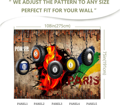 Industrial Wallpaper Billiard Tire Wall Mural for Pool Room(Not Peel and Stick)