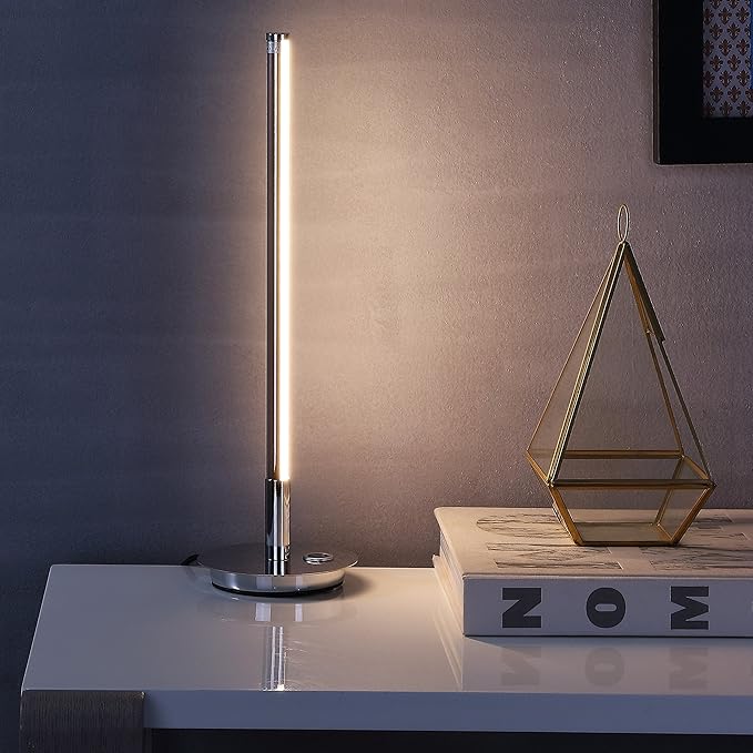 JONATHAN Y 16.5" Chrome Integrated LED Table Lamp, Modern Minimalist Slim Line Metal Desk Lamp for Bedroom Living Room Nightstand, Dimmable Warm White, ETL Listed JYL7002A