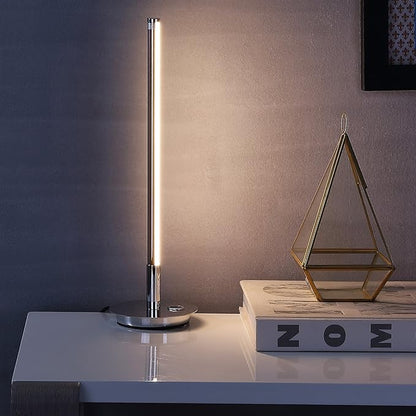 JONATHAN Y 16.5" Chrome Integrated LED Table Lamp, Modern Minimalist Slim Line Metal Desk Lamp for Bedroom Living Room Nightstand, Dimmable Warm White, ETL Listed JYL7002A